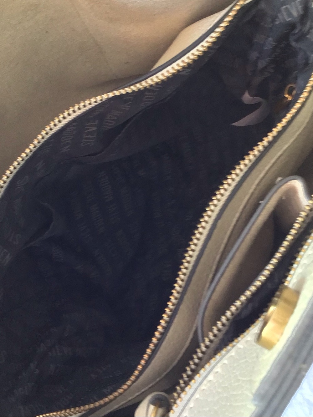 Steve Madden Beige Pebble Leather Shoulder Tote with Gold Hardware - Picture 7 of 10